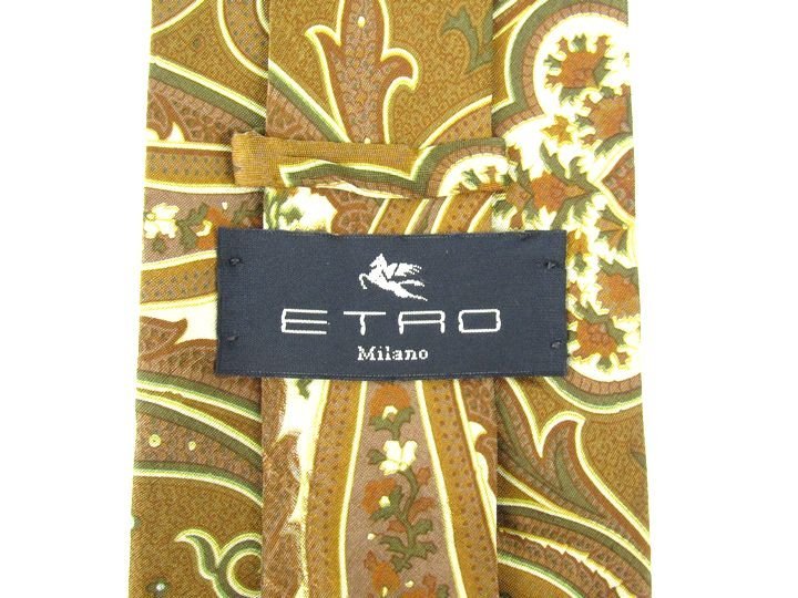 エトロ ブランドネクタイ ペイズリー柄 シルク イタリア製 メンズ カーキ ETRO_画像3