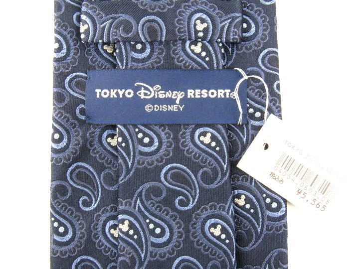 東京ディズニーリゾート ネクタイ 未使用 ストライプ柄 ペイズリー柄 ミッキー シルク メンズ ネイビー TOKYO Disney RESORTの画像3