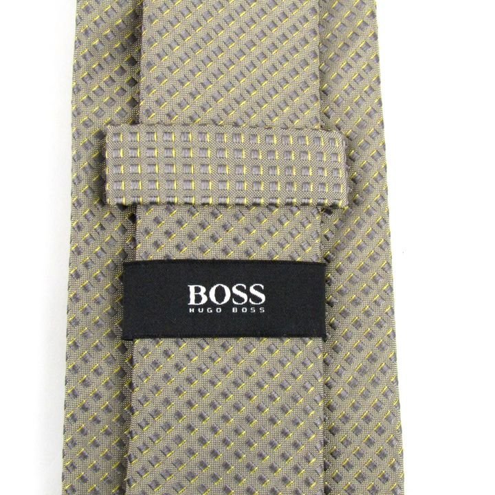  Hugo Boss brand necktie check pattern silk Italy made men's gray HUGO BOSS