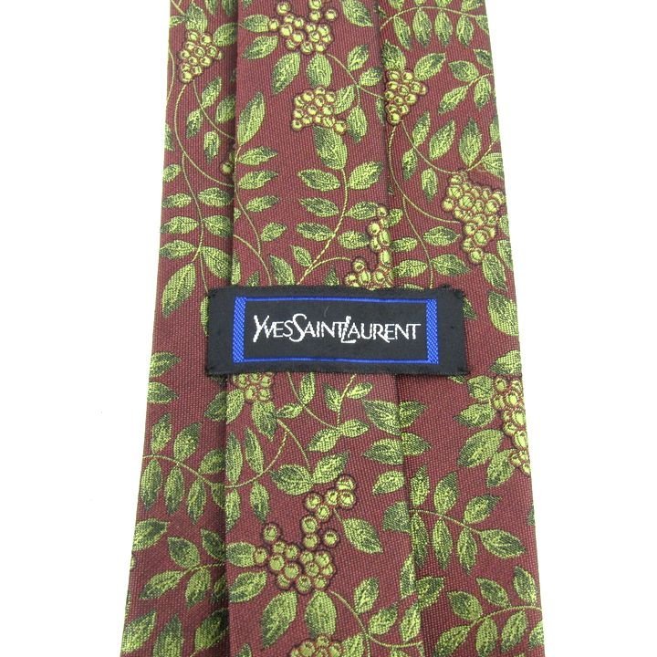 イヴ・サンローラン ブランドネクタイ 総柄 植物柄 シルク 日本製 メンズ ブラウン YVES SAINT LAURENT_画像3