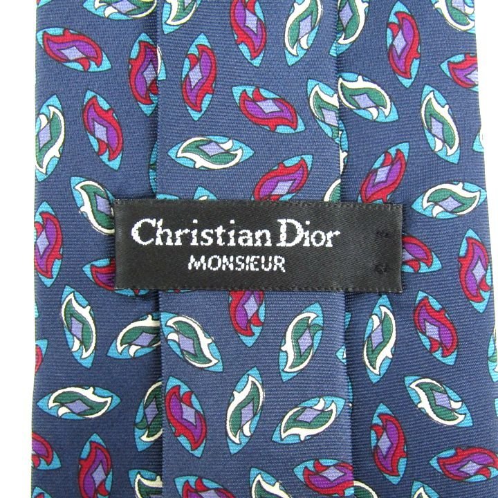 クリスチャンディオール ブランドネクタイ ワイドタイ 小紋柄 シルク アメリカ製 メンズ ネイビー Christian Dior_画像3