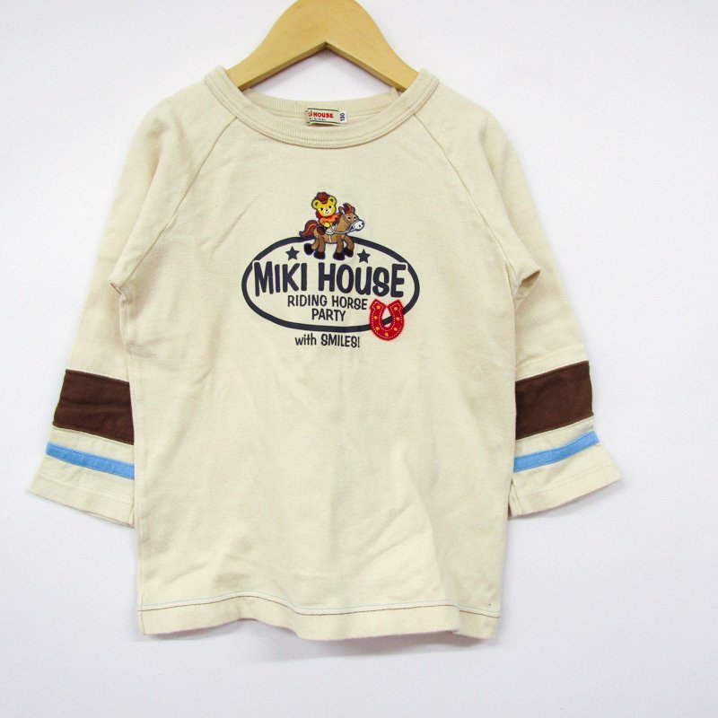 ミキハウス 長袖Tシャツ ラグランT 日本製 キッズ 男の子用 130サイズ ベージュ MIKIHOUSE_画像1