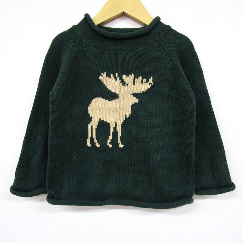  L e ruby n long sleeve sweater animal pattern cotton knitted baby for boy 3T size green L.L.Bean