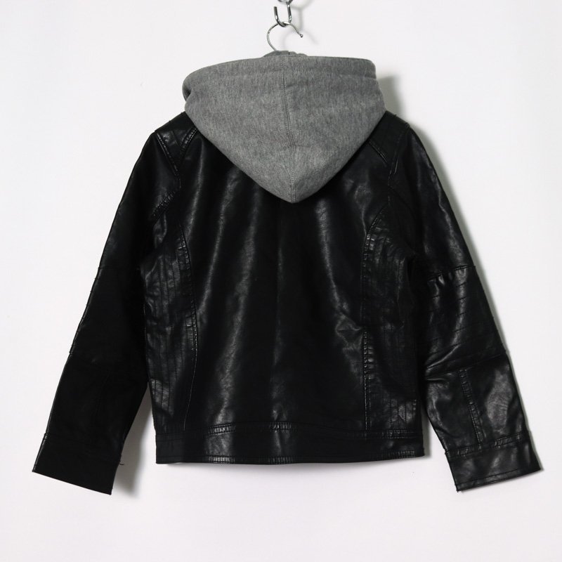 エイチアンドエム ライダースジャケット フード付き アウター キッズ 男の子用 130サイズ ブラック H&M_画像2