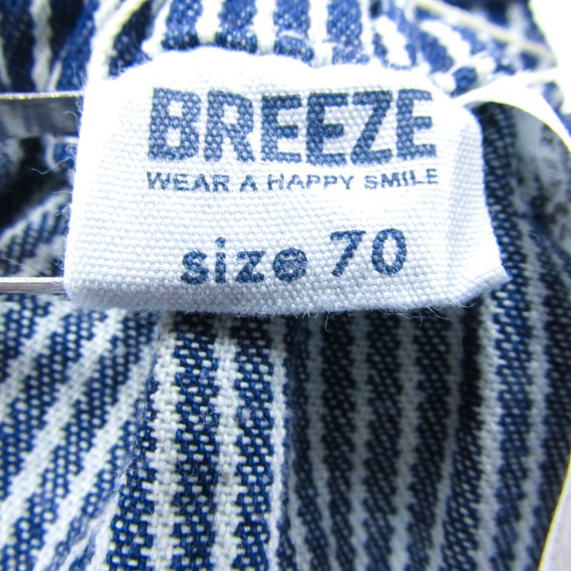 ブリーズ サロペット ジャンパースカート ヒッコリー 未使用品 ベビー 女の子用 70サイズ ブルー BREEZE_画像3