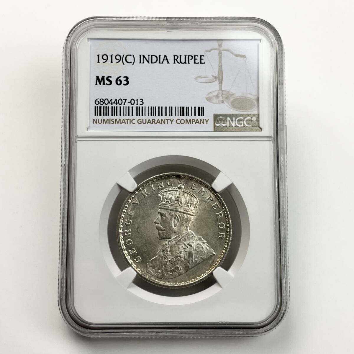 1919C 英領インド 1ルピー 銀貨 NGC MS63 ジョージ5世　アンティークコイン 貨幣 硬貨 銀貨 金貨 世界 (管理C11)_画像3