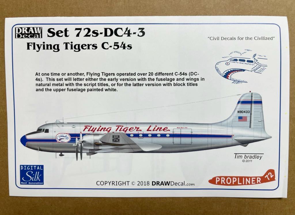 1/72 DRAW Decal フライングタイガー航空 ダグラスDC-4-3(C-54)デカール_画像1