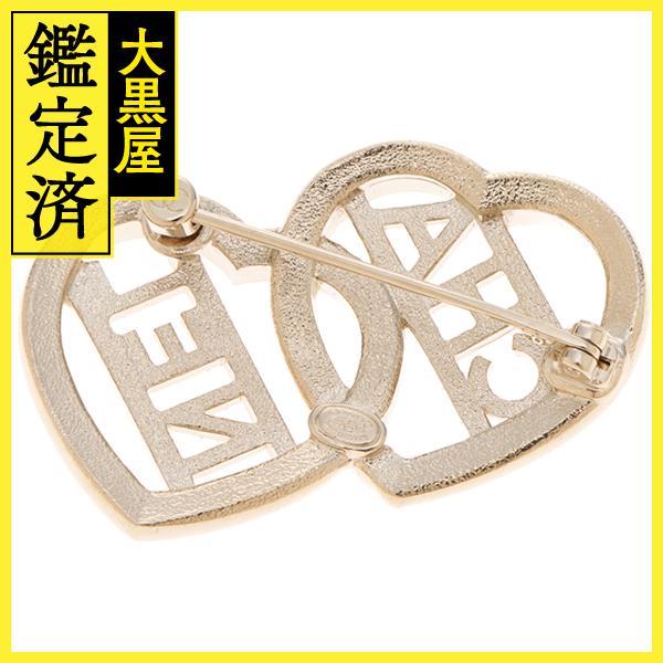 CHANEL Chanel двойной Heart CHANEL Logo брошь metal (GP Gold металлизированный )/ crystal 2143700180011 [472]H