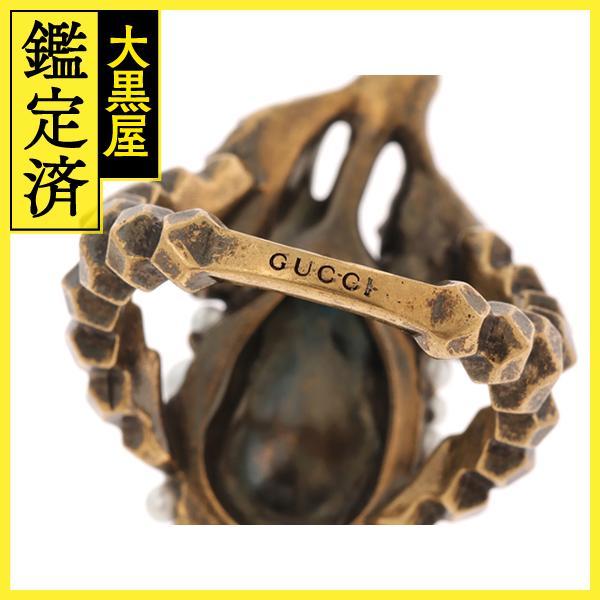 グッチ　GUCCI　フラワーリング グリーンストーン/フェイクパール/GP　【472】KS_画像4