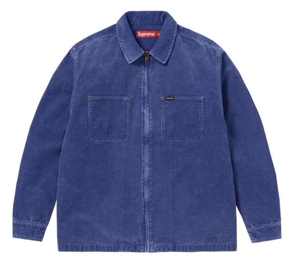 24SS Supreme Washed Corduroy Zip Up Shirt Blue Sサイズ コーデュロイ シャツ シュプリーム