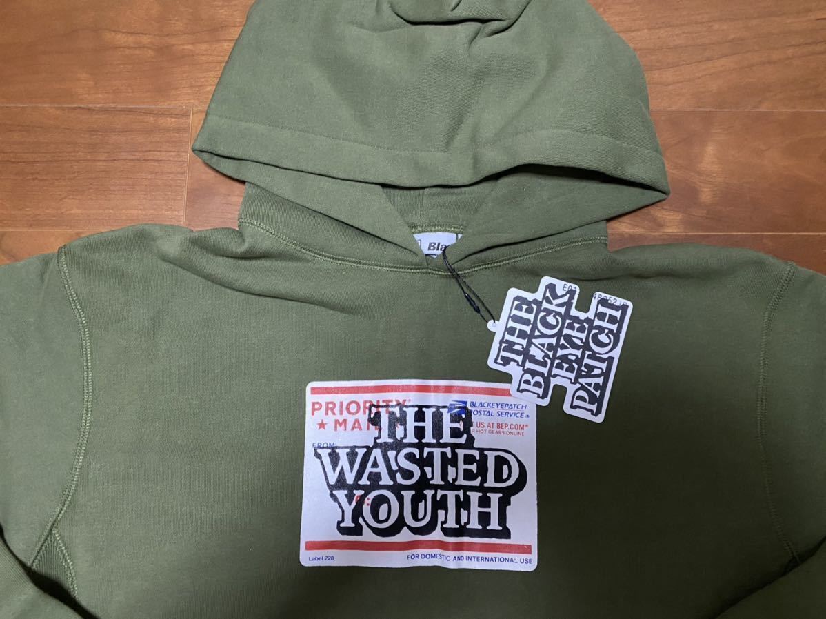WASTED YOUTH BLACK EYE PATCH PRIORITY LABEL HOODIE OLIVE Lサイズ スウェット パーカー　VERDY Girls Don't Cry WACKO MARIA BUDSPOOL_画像3