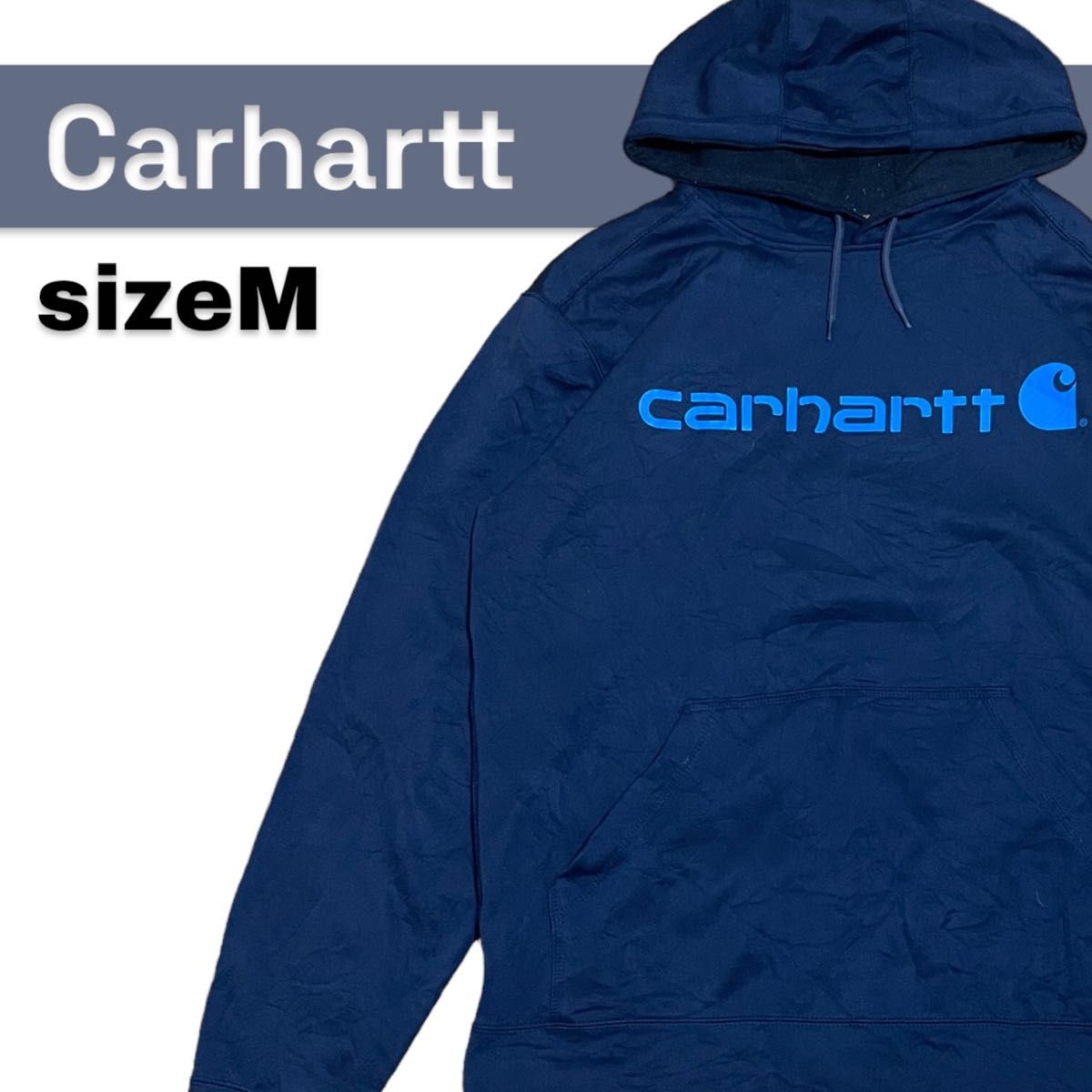 Carhartt カーハート　 パーカー プルオーバー　フーディー　プリントロゴ　古着　ネイビー　M