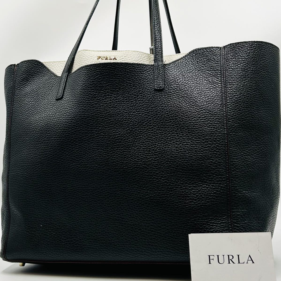 1円 〜【入手困難品】定価10万円 フルラ FURLA トートバッグ ビジネスバッグ ブリーフケース A4 2way レザー メンズ レディース ブラック_画像1