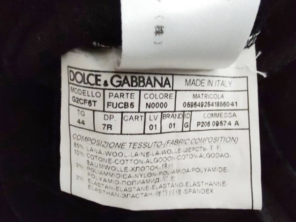 D&G ドルガバ ベロア襟切り替え ウール テーラードジャケット 黒 ブラック サイズ44 ドルチェ&ガッバーナの画像10