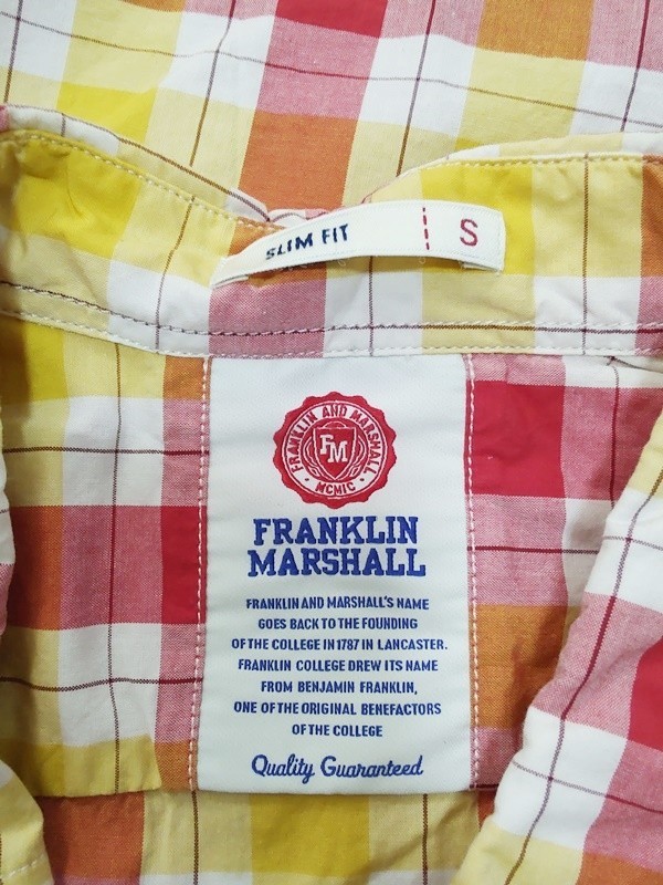 FRANKLIN & MARSHALL フランクリンマーシャル 半袖 チェックシャツ イエロー系 Sサイズ_画像4