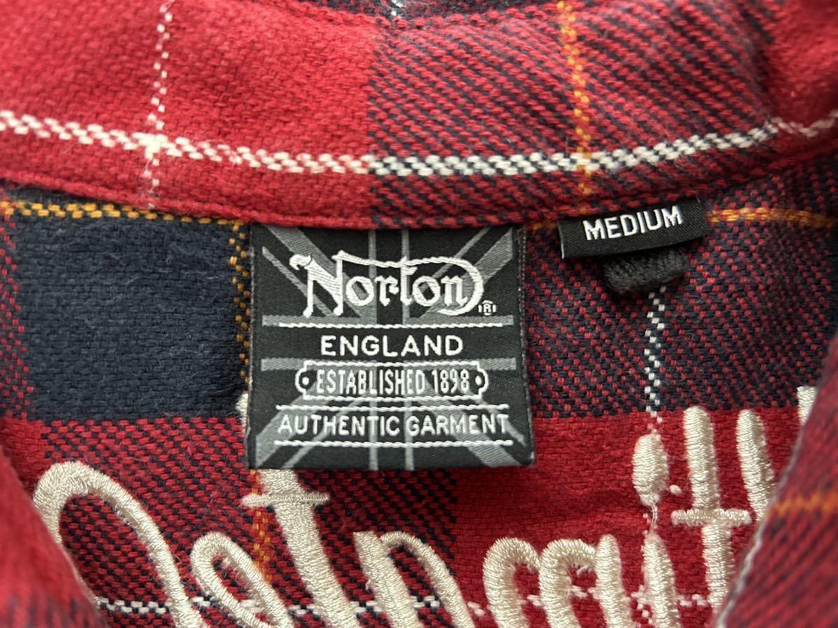 送料無料 ノートン Norton ネルシャツ Mサイズ 長袖シャツ 綿 ヴィンテージ スナップボタン ウエスタンシャツ バイカー タータンチェック