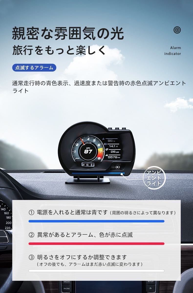 日本語　Car HUDヘッドアップディスプレイ、OBD + GPSOBDII＆GPSデュアルシステムスマートゲージ、すべての車に最適 システム日本語版付き_画像4