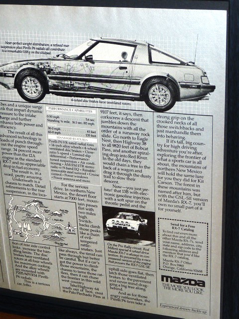 1985年 USA 80s 洋書雑誌広告 額装品 Mazda RX7 GSL-SE マツダ RX-7 (A3size) / 検索用 サバンナ 店舗 看板 ガレージ ディスプレイ 装飾 AD_画像3