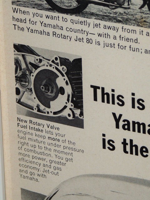 1965年 USA 洋書雑誌広告 額装品 Yamaha Rotary Jet 80 ヤマハ (A4size) / 検索用 YG1 YG-1 店舗 ガレージ ディスプレイ 看板 装飾 サイン_画像4