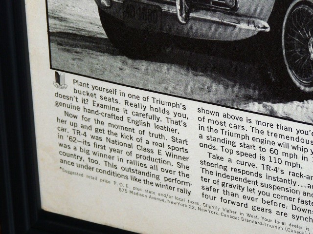 1963 год USA vintage иностранная книга журнал реклама рамка товар Triumph TR-4 Triumph TR4 (A4size) / для поиска магазин гараж дисплей табличка оборудование орнамент автограф 