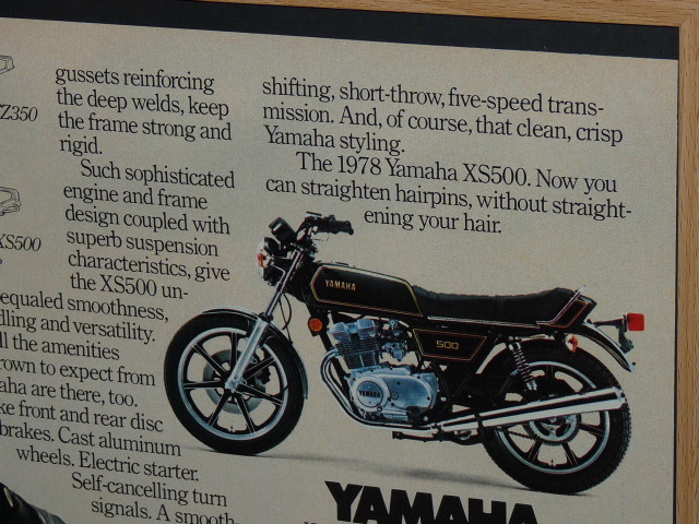 1978年 USA 70s 洋書雑誌広告 額装品 Yamaha XS500 ヤマハ (A3size) / 検索用 店舗 看板 ガレージ ディスプレイ 装飾 AD_画像6