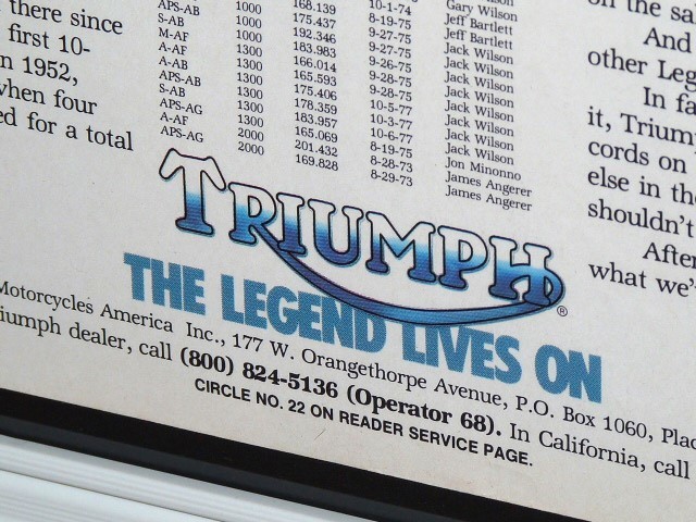 1978年 USA 70s 洋書雑誌広告 額装品 Triumph トライアンフ (A4size) / 検索用 Bonneville ボンネビル 店舗 ガレージ ディスプレイ 看板 AD_画像6