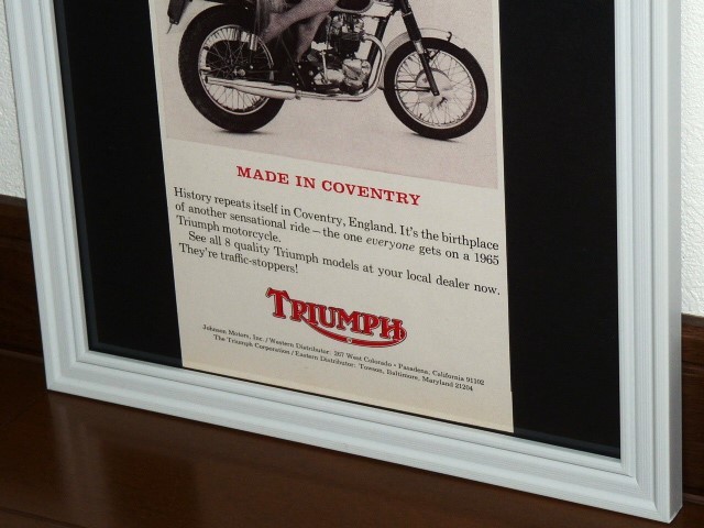 1965年 USA 60s 洋書雑誌広告 額装品 Triumph トライアンフ (A4size) / 検索用 店舗 ガレージ ディスプレイ 看板 AD 装飾 サイン_画像3