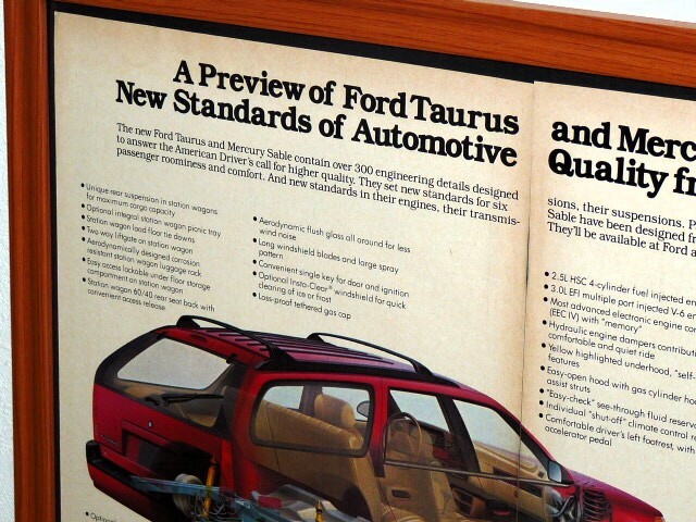 1985年 USA 洋書雑誌広告 額装品 Ford Taurus + Mercury Sable トーラス セーブル (A3size) /検索用 店舗 看板 ガレージ ディスプレイ 装飾_画像4