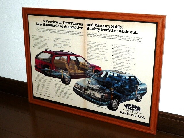 1985年 USA 洋書雑誌広告 額装品 Ford Taurus + Mercury Sable トーラス セーブル (A3size) /検索用 店舗 看板 ガレージ ディスプレイ 装飾_画像1