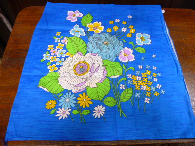  Showa Retro zabuton cover set blue floral print Anne te-k interior display furniture cushion handicrafts remake cloth fabric 