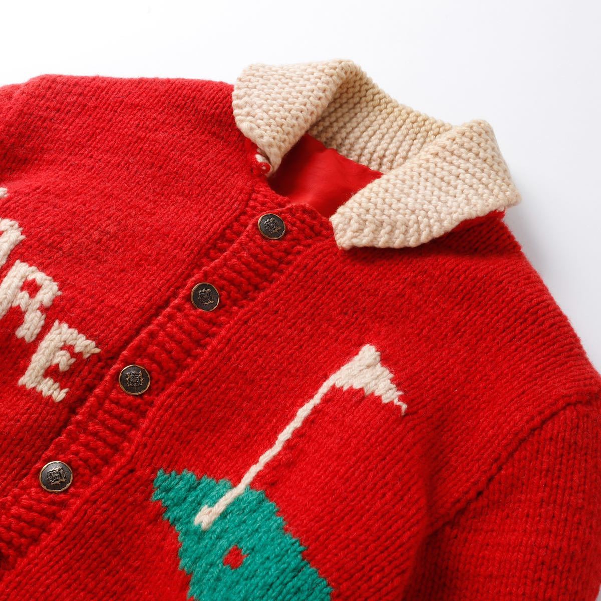 【極美品】50s special cowichan knit sweater 50年代 ヴィンテージ カウチン ニット セーター ハンドメイド ゴルフ  USA製 実寸XL 赤