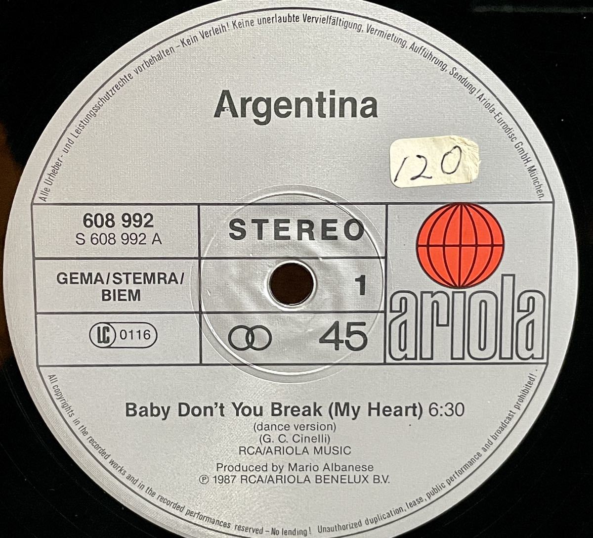 ARGENTINA / BABY DON'T YOU BREAK(MY HEART)中古盤12インチの画像4