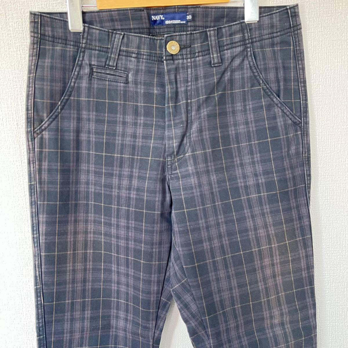 【NAVY】ネイビー マックハウス チェック柄 コットン ストレッチ パンツ 裏起毛 秋冬 ブラック 黒×グレー系 メンズ サイズ30/Y3011YY_画像3