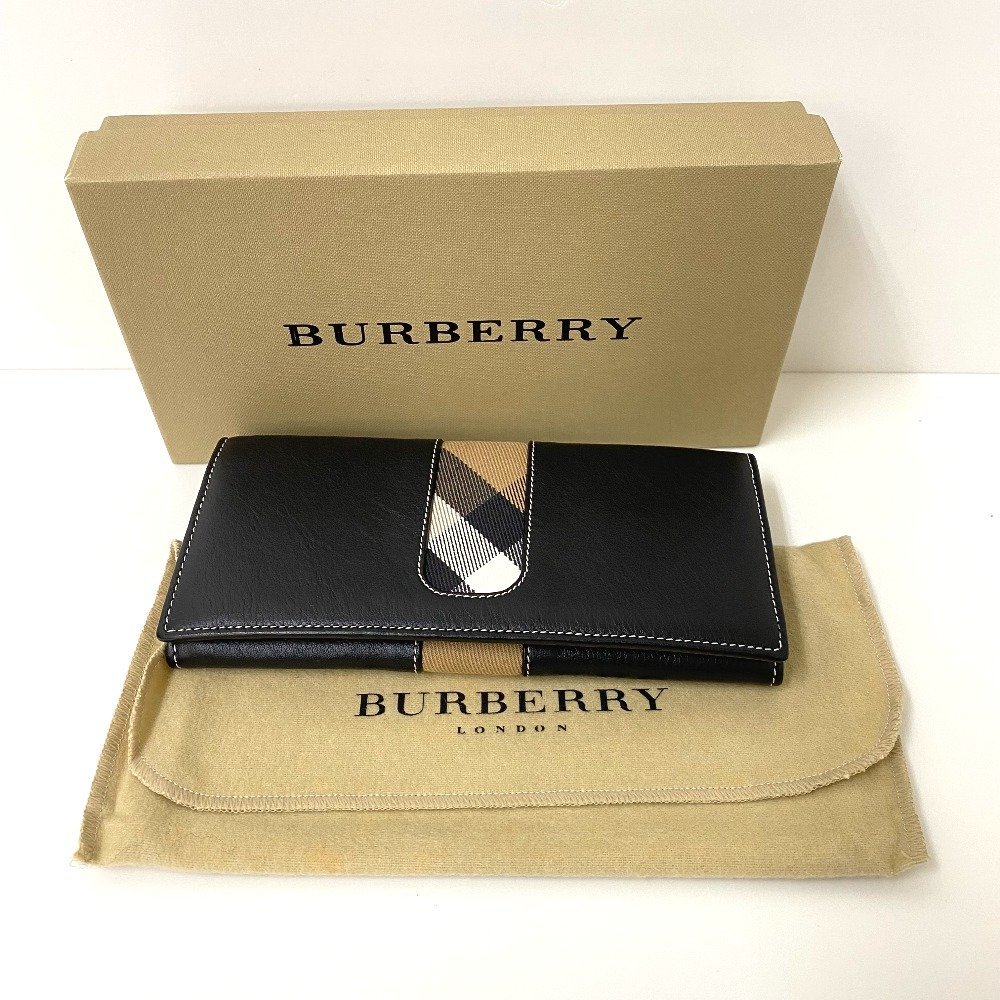 【送料無料】BURBERRY バーバリー 長財布 ブラック×チェック柄 超美品・中古【Ae470401】