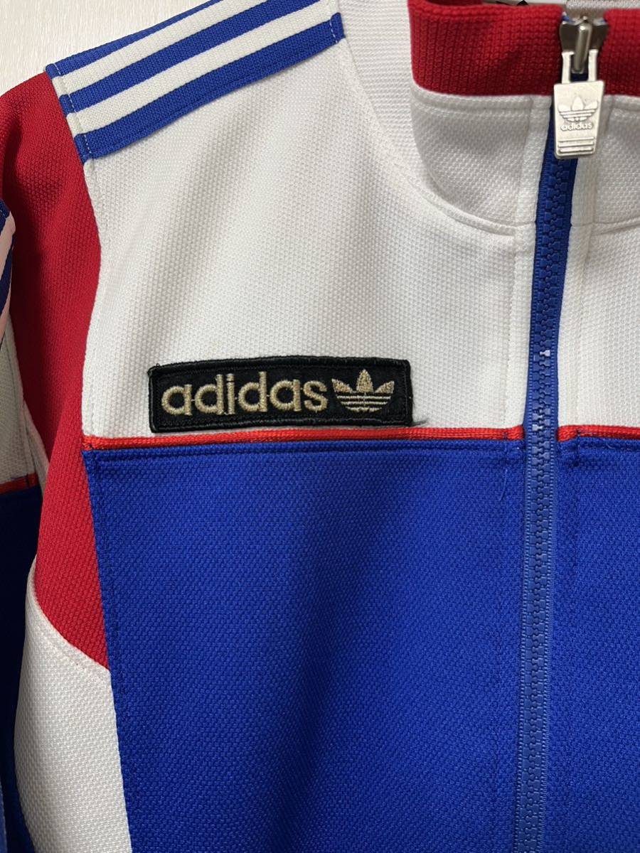 アディダス adidas ジャージ デサント製　サイズXL トレフォイル トリコロール 青、赤、白_画像2