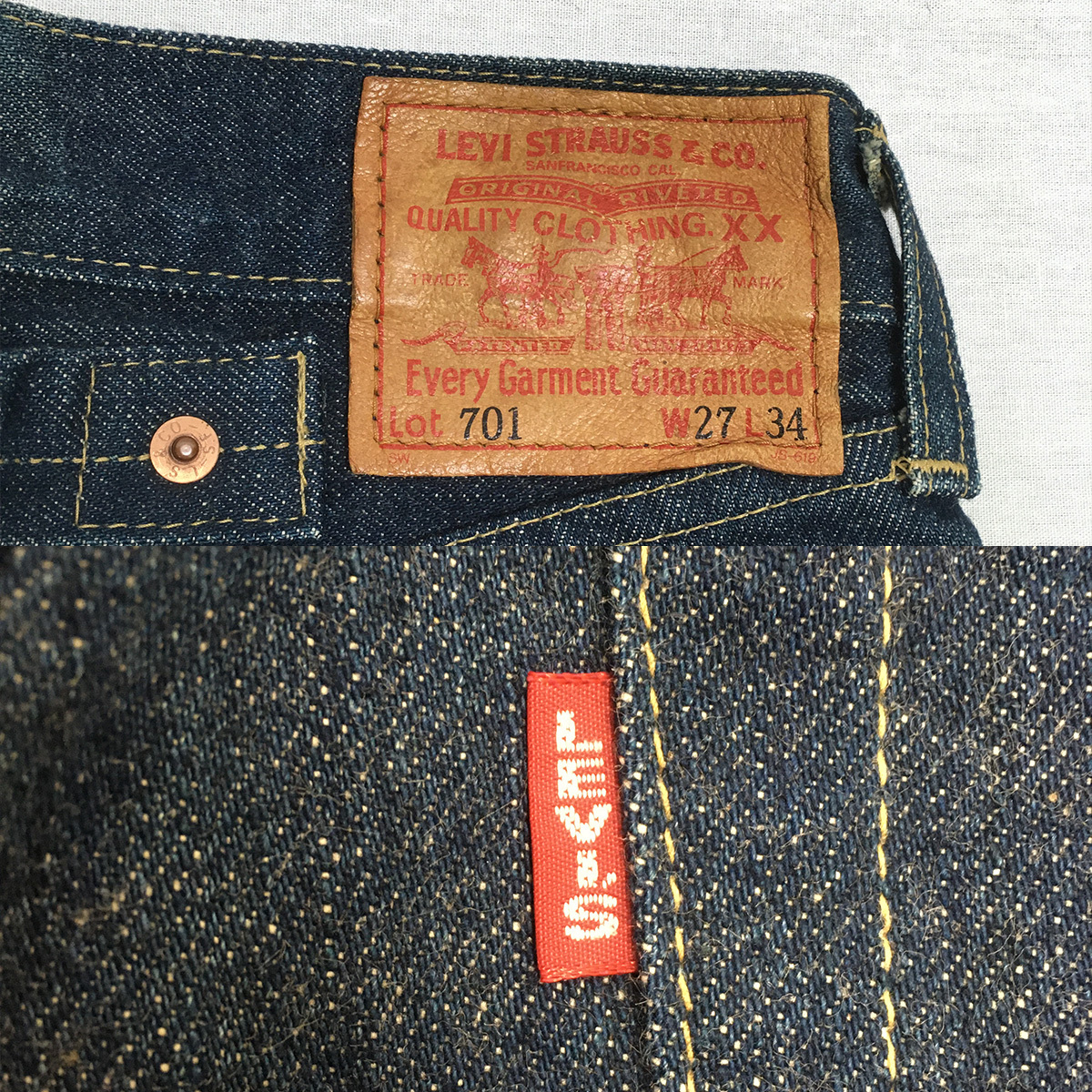 [ beautiful goods /90s]LEVI\'S Levi's 701 701XX BIG\'E\' made in Japan 92 year Denim W27 L34 red ear cell bichi.. rivet sinchi back leather patch 