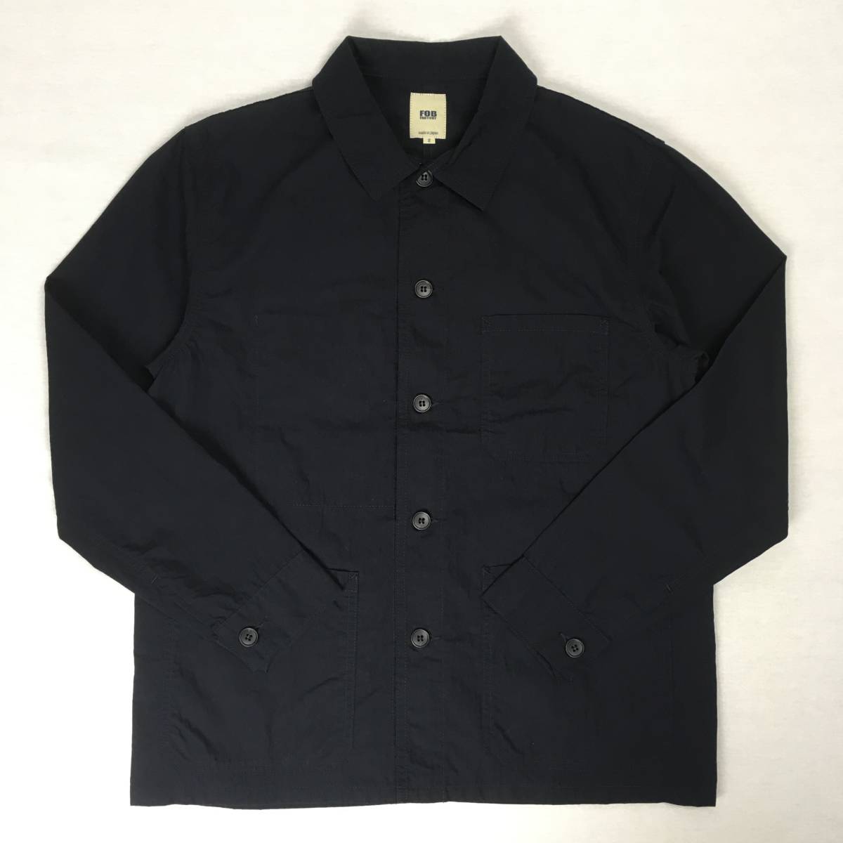 FOB FACTORY エフオービーファクトリー F2394 日本製 フレンチ シャツジャケット Mサイズ ネイビー 長袖