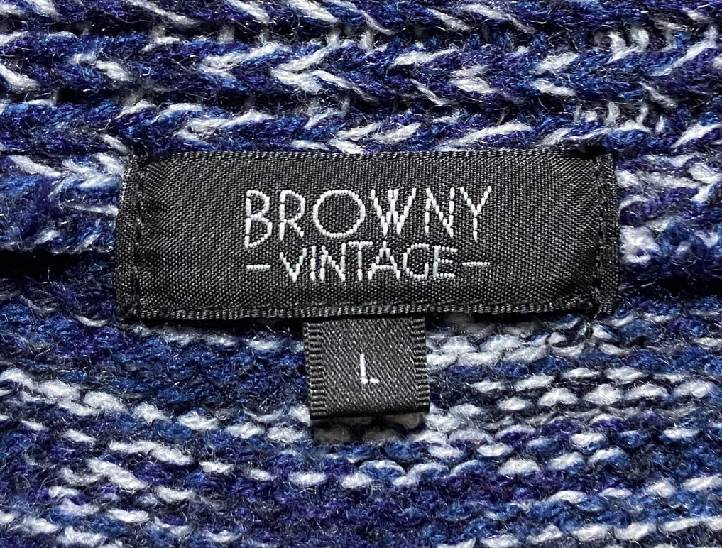 美品☆BROWNY VINTAGE ブラウニー ビンテージ ショールカラー カーディガン L 紺 ネイビー 霜降り_画像5