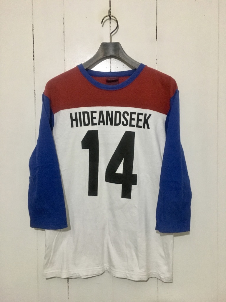 ☆Hide&Seek ハイドアンドシーク フットボールTシャツ 7分丈Tシャツ ラグラン M トリコロール 赤白青 ナンバリング 14_画像1