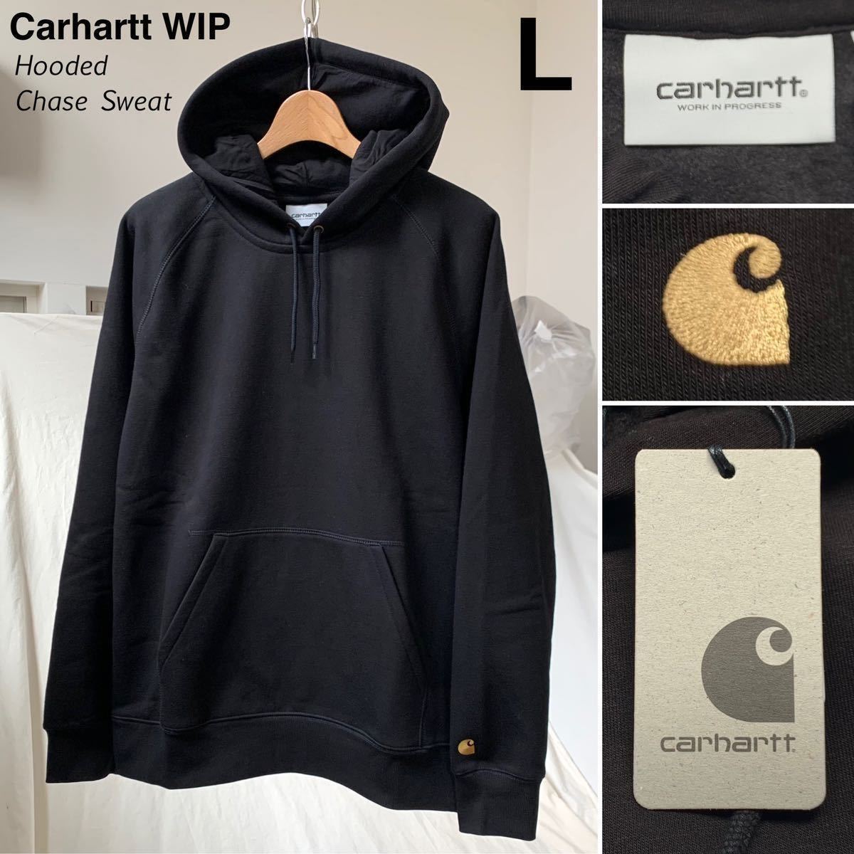 L 新品 カーハートCarhartt WIP 定番 Chase Sweat ロゴ 刺繍 フーデッド スウェット シャツ パーカー メンズ 黒 ブラック I026384 送料無料