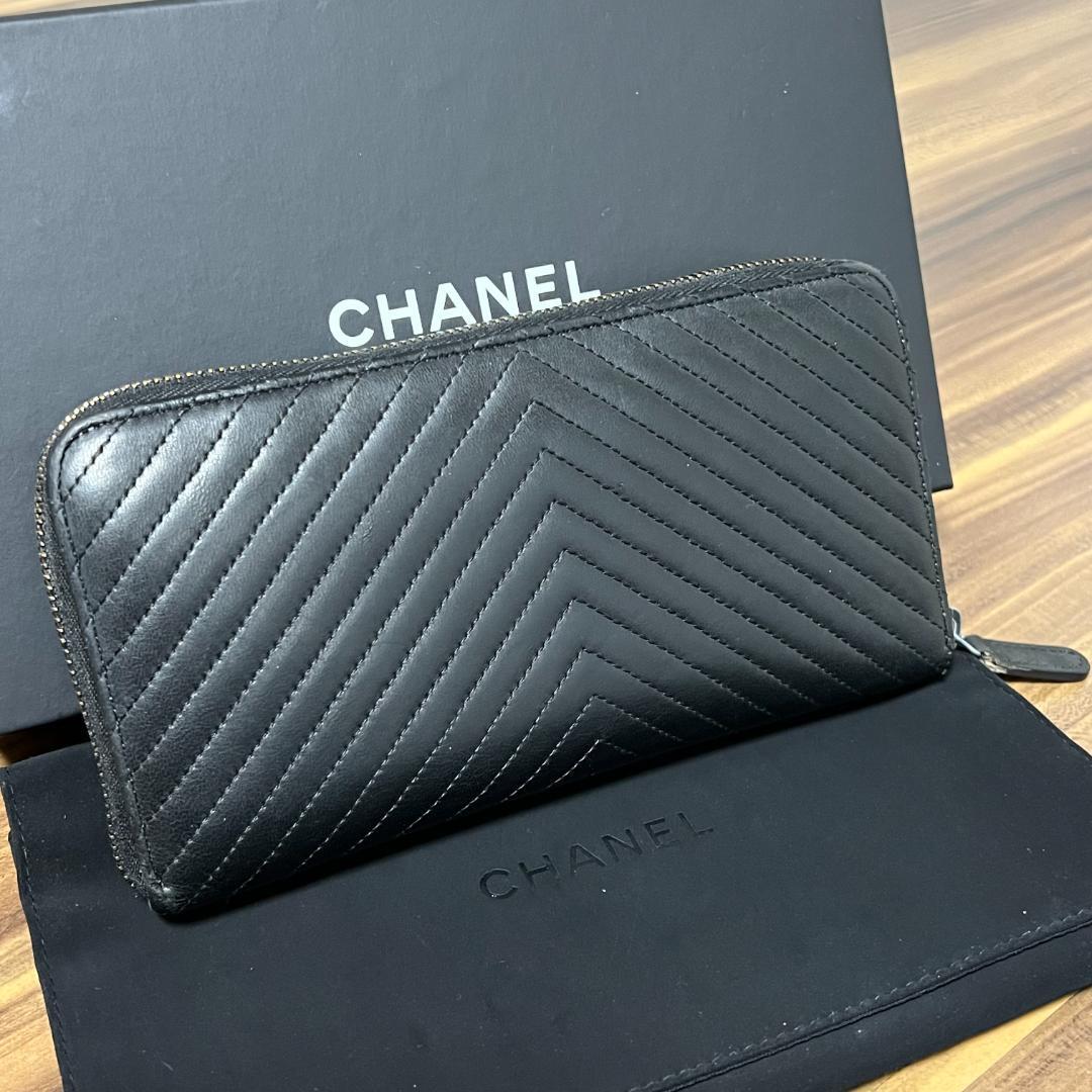 ★美品 付属品完備★CHANEL シャネル 長財布 Vステッチ ラウンドファスナー ラウンドジップ