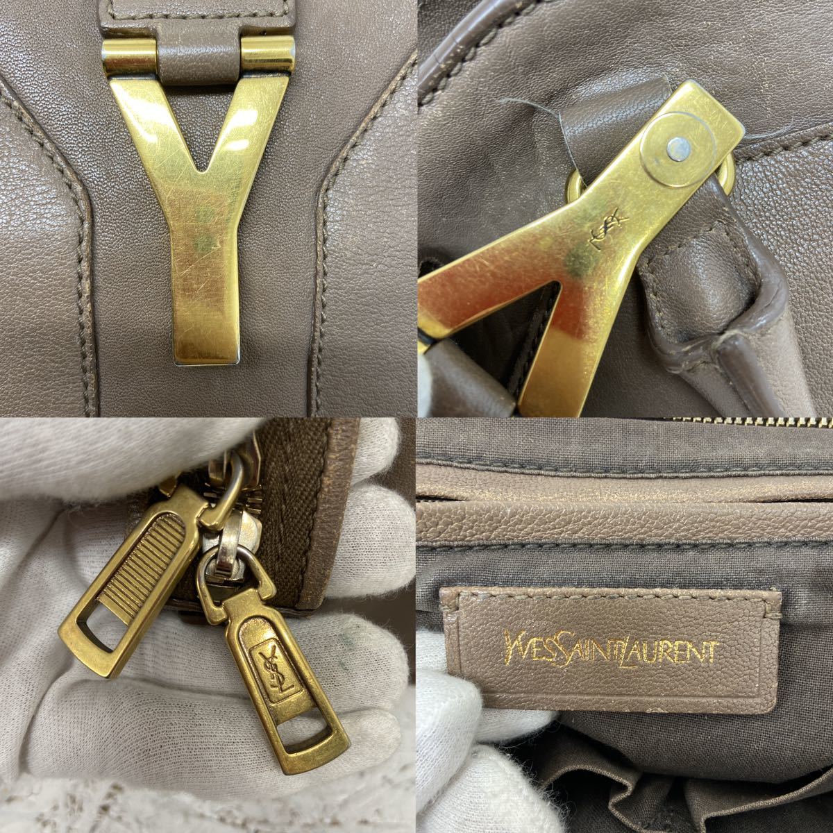 8 YVES SAINT LAURENT イヴサンローラン CABAS CHYCカバスシックMM レザー トートバッグ ブラウン 279079_画像5