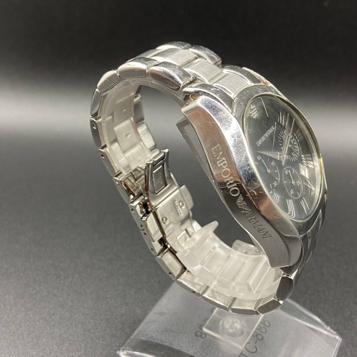 5 電池交換済み 稼働品 EMPORIO ARMANI エンポリオアルマーニ AR-0673 クロノグラフ 黒文字盤 デイト QUARTZ QZ メンズ 腕時計_画像5