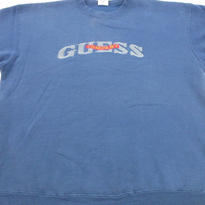 L/古着 ゲス GUESS 長袖 スウェット メンズ 90s ビッグロゴ クルーネック 紺 ネイビー 24feb07 中古 スエット トレーナー トップス_画像4