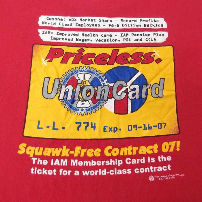 XL/古着 半袖 ビンテージ Tシャツ メンズ 90s UnionCard 歯車 胸ポケット付き 大きいサイズ コットン クルーネック 赤 レッド 24feb09 中古_画像4