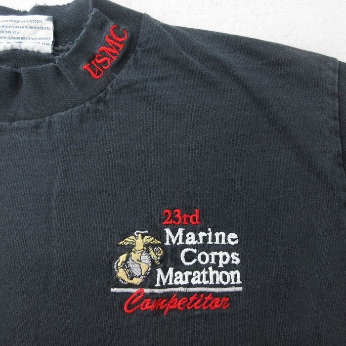 L/古着 リー Lee 長袖 ビンテージ Tシャツ メンズ 90s ミリタリー USMC マリンコープス マラソン 軍隊 コットン ハイネック モックネック_画像3