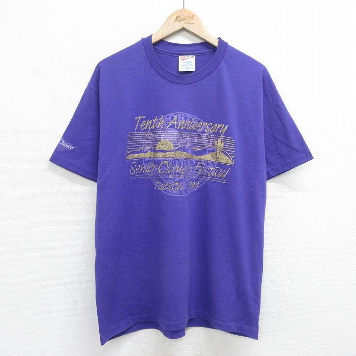 L/古着 ヘインズ 半袖 ビンテージ Tシャツ メンズ 90s ラメ セニョールスポーツフェスティバル サボテン クルーネック 紫 パープル 24feb14_画像1