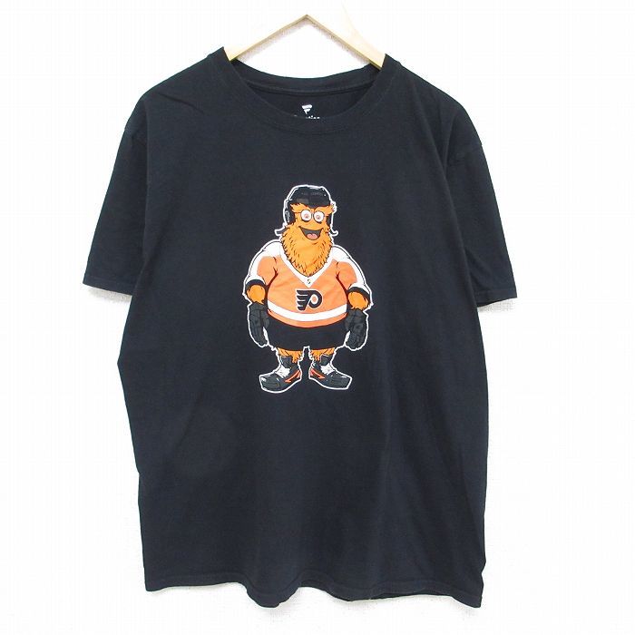 XL/古着 半袖 Tシャツ メンズ NHL フィラデルフィアフライヤーズ コットン クルーネック 黒 ブラック アイスホッケー 24feb14 中古_画像1