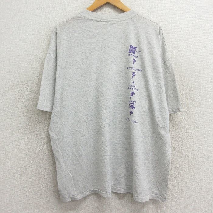 XL/古着 ヘインズ 半袖 ビンテージ Tシャツ メンズ 90s カウボーイ 企業広告 大きいサイズ クルーネック 薄グレー 霜降り 24feb14 中古_画像2