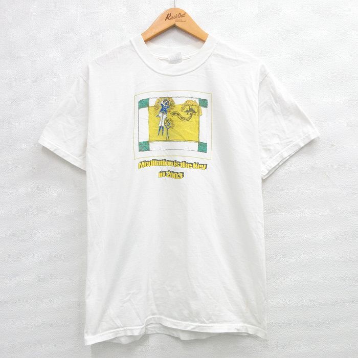 M/古着 半袖 ビンテージ Tシャツ メンズ 00s 星 Meditation コットン クルーネック 白 ホワイト 24feb15 中古_画像1